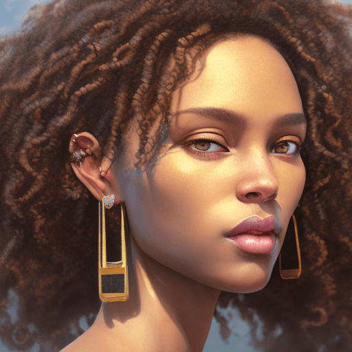 AI generated: female, brown skin,stunning,curly hair, dark brown eyes, earrings, high detail graphics, cinematic l...