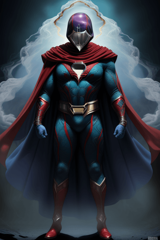 AI generated: mysterio, a formidable villain,real superman costume, full body shot, wears a deep blue and  red cos...