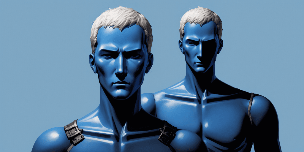 AI generated: the artificial man on a blue background, in the style of akihiko yoshida, blueprint --ar 4:3