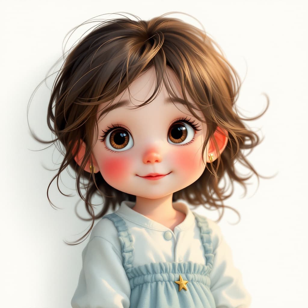 AI generated: a simple cartoon of a beautiful baby with brown hair, white background, princesscore, I can't believ...