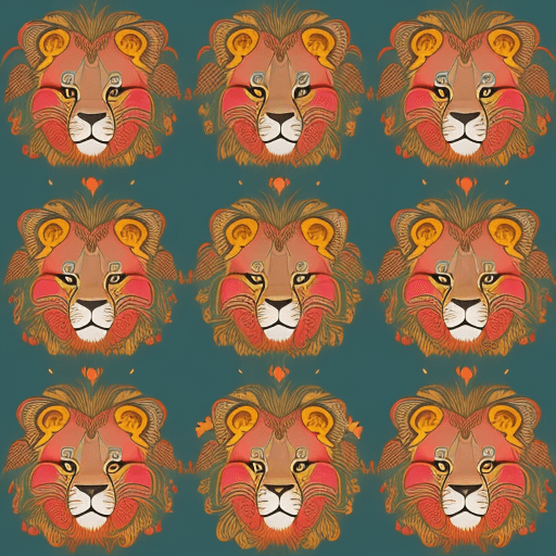 AI generated: cute lion character pattern, vibrant colours, in the style of digital vector art, 6 colours, highly ...