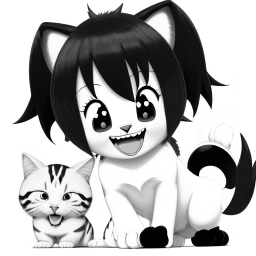 AI generated: Pets, cartoons, anime, cute, big smile,{{{{{{black and white style}}}}}}
