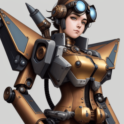 AI generated: a steampunk mecha pilot standing on the shoulder of her mecha | I can't believe how beautiful this i...
