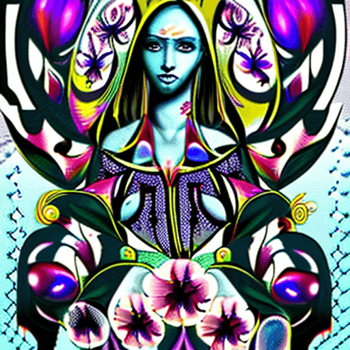 AI generated: Adobe Firefly
Pretty+female Model with long dark hair made of vivid flowers, female, detailed blpsso...
