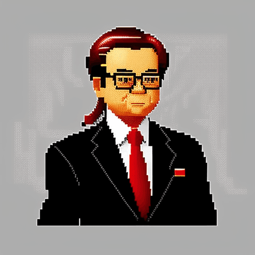 AI generated: Jiang ZeMin, pixel art, red tie, blank suit