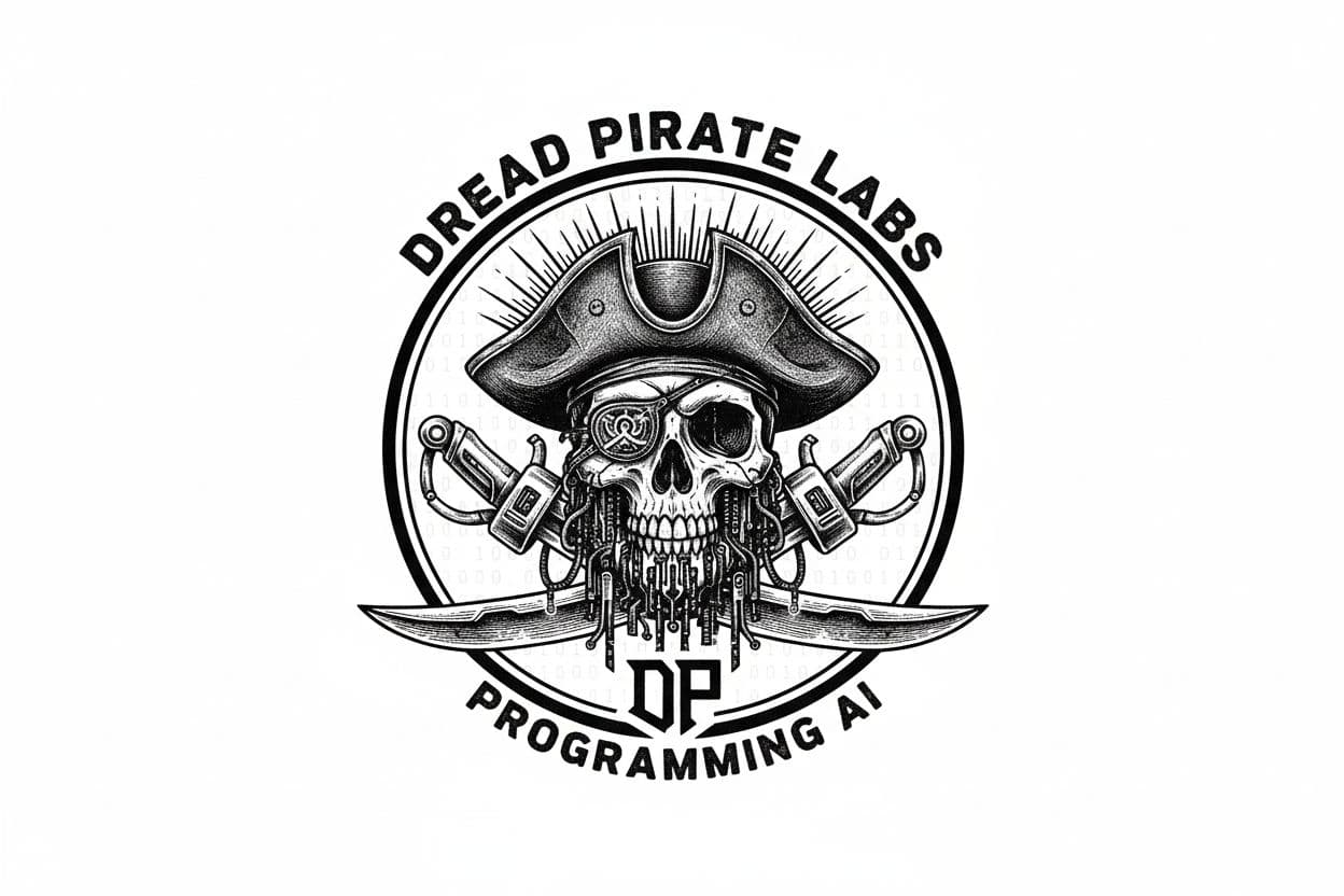 AI generated: create a logo for a programming an ai company call Dread Pirate Labs. It should look like an old etc...