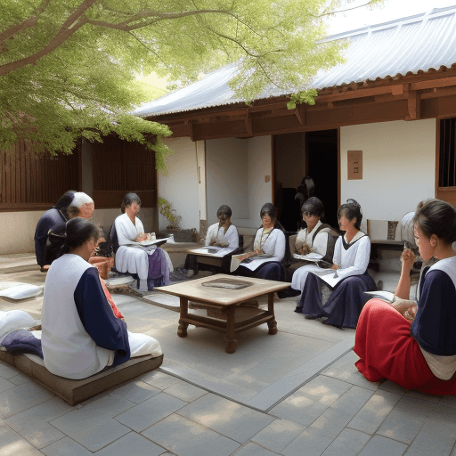 AI generated: gathered at the premises studying
