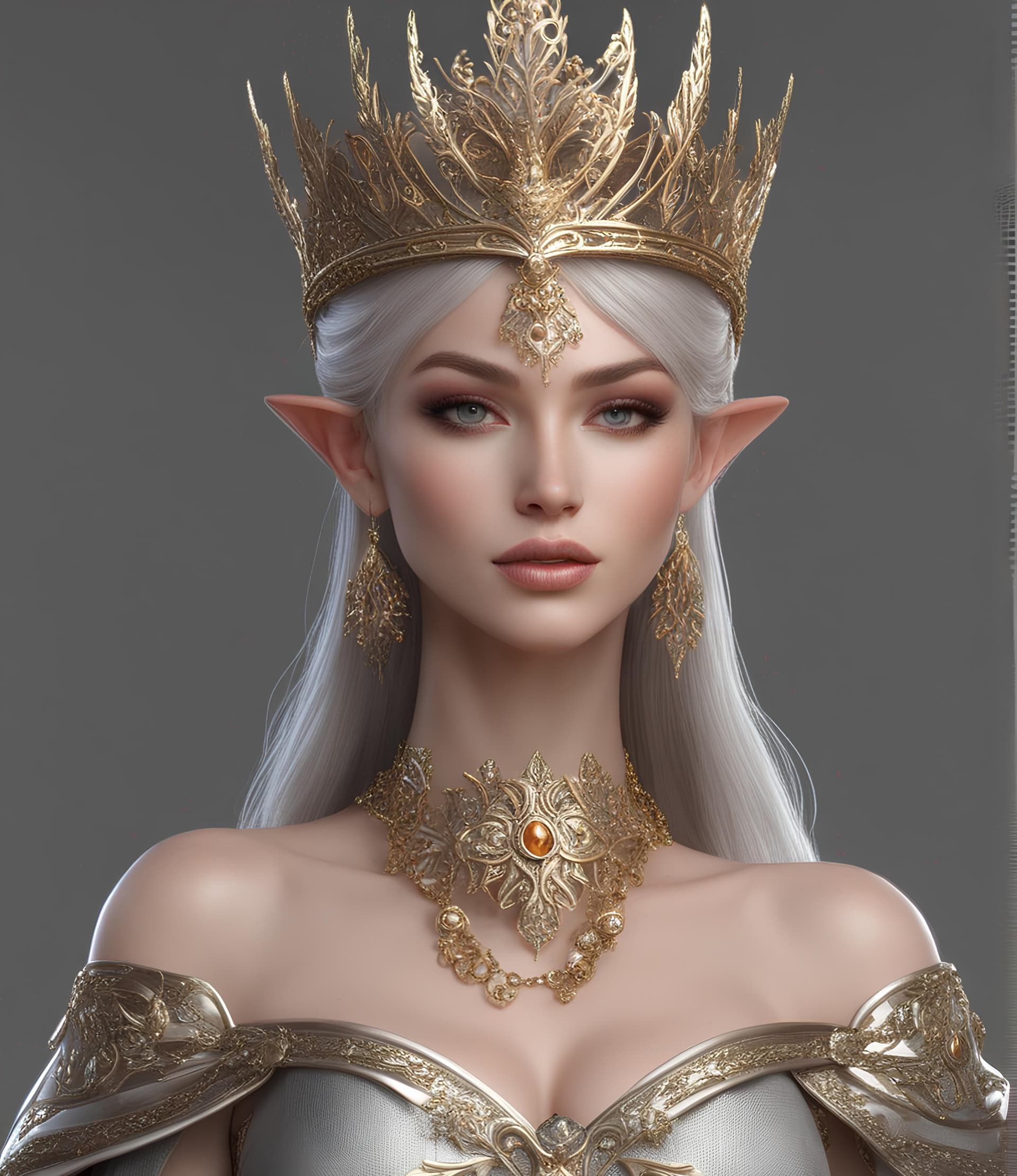 AI generated: A woman with a crown and a TIA on her head, beautiful and elegant elf queen, Guviz, Fantasy art styl...