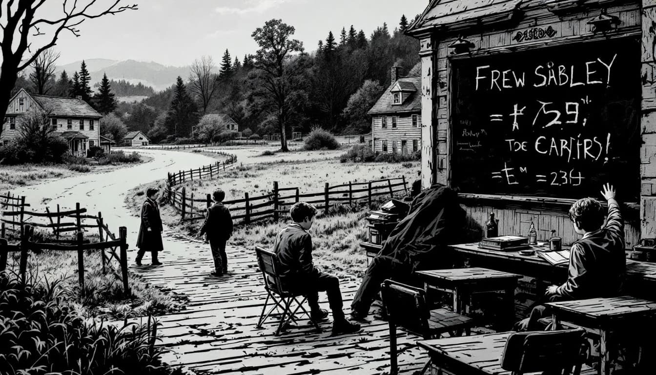 AI generated: An image in a Victorian Penny Dreadful comic of a Black-and-white images of rural New Hampshire, int...