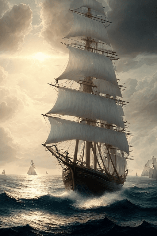 AI generated: Photo of a ultra realistic sailing ship, dramatic light, pale sunrise, cinematic lighting, battered,...