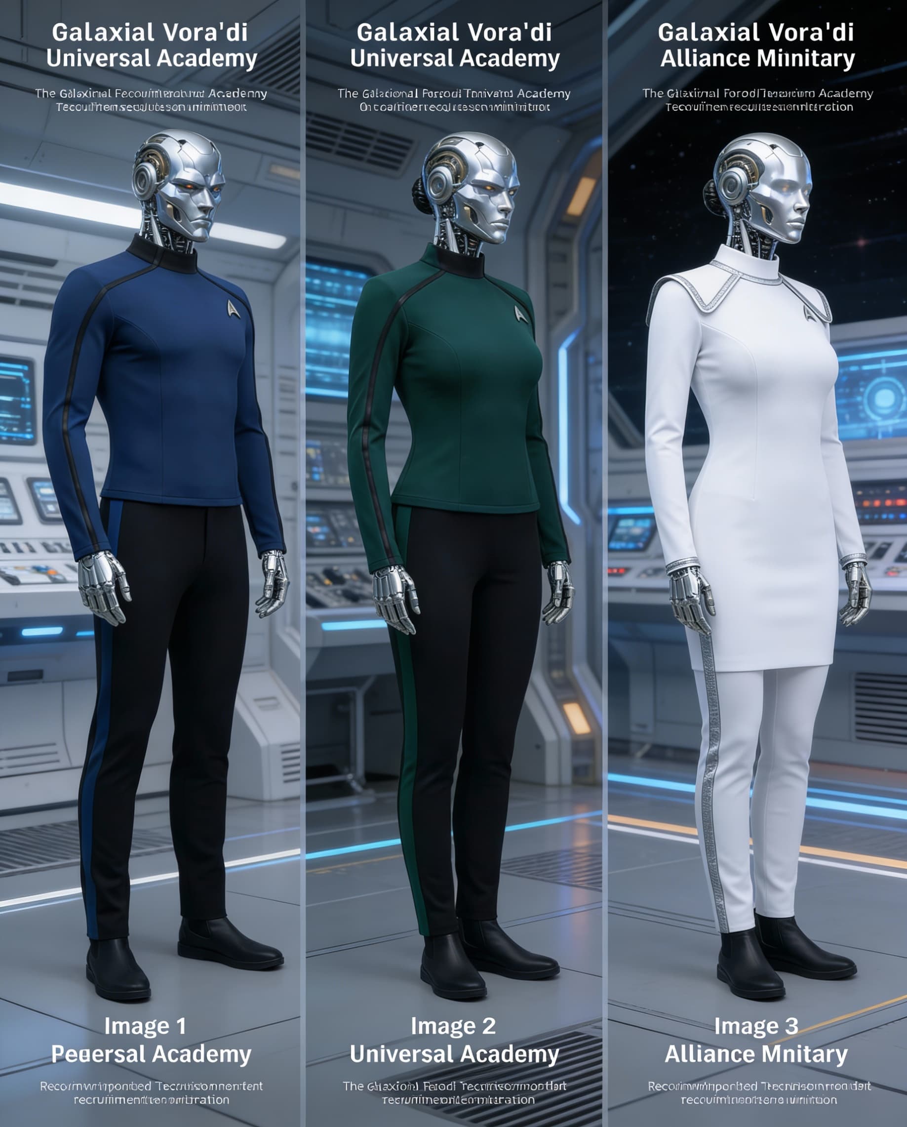 AI generated: Create Sci-Fi images. Recruitment Images for the Galaxial Vora’di Universal Academia and the Galaxia...
