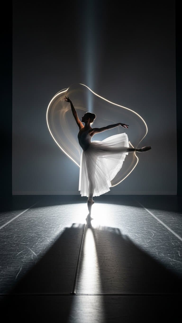 AI generated: Ballet dancer under dramatic lighting