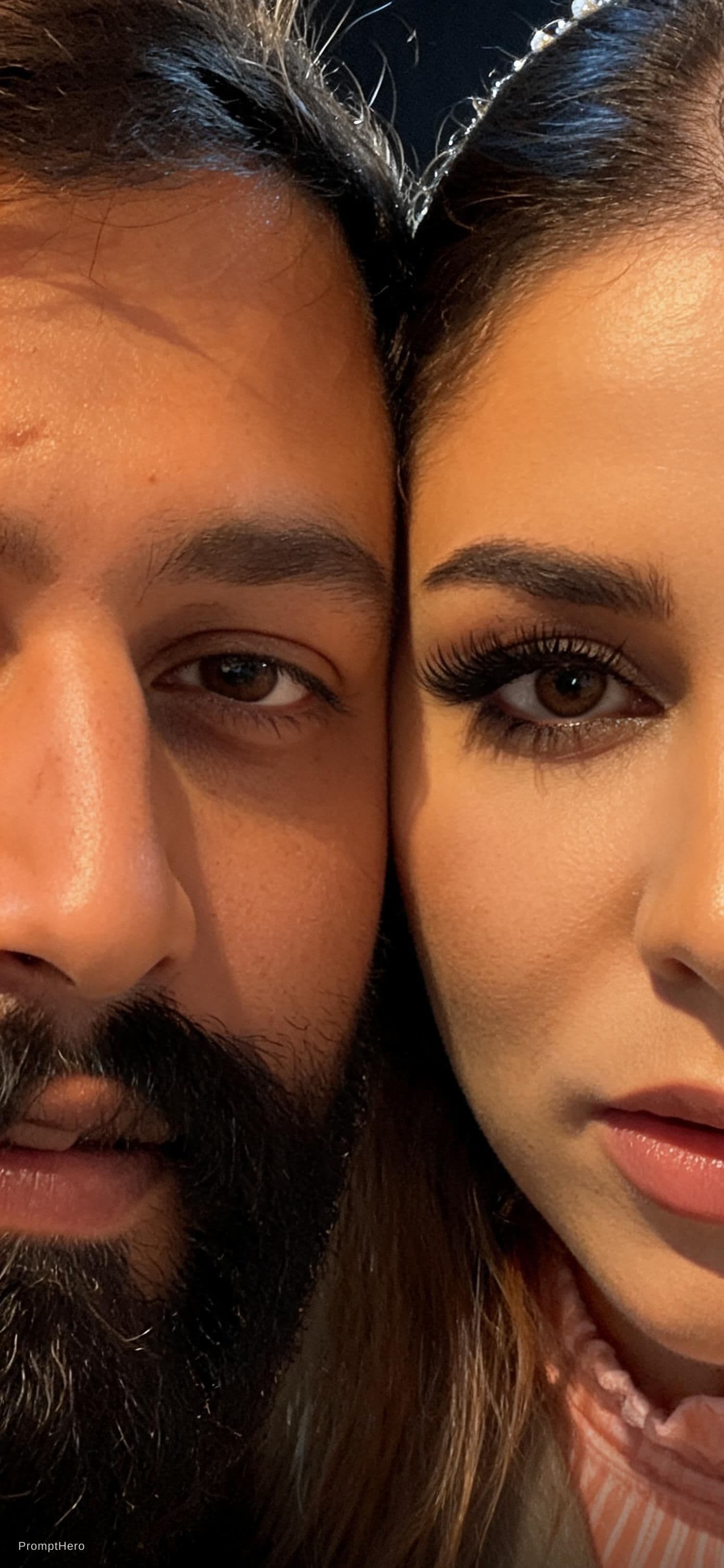 AI generated: Without changing the appearance of the people from the reference photo in any way, an extreme close-...