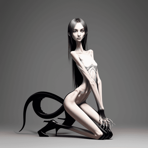 AI generated: very skinny slender girl, with long curved claws, skinny legs and long skinny calves in high heels a...