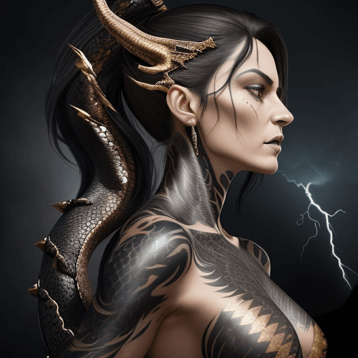 AI generated: An image of a woman in profile with brunette hair tinged with dark grey highlights. A detailed 3D pi...