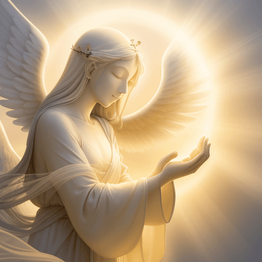 AI generated: A serene angel radiating kindness and compassion, surrounded by a soft, glowing aura. The angel has ...