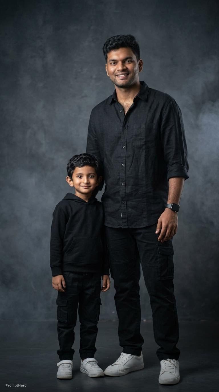 AI generated: Ultra-realistic 9:16 vertical dark cinematic father-son full-body portrait. STRICT FACE LOCK: Use up...