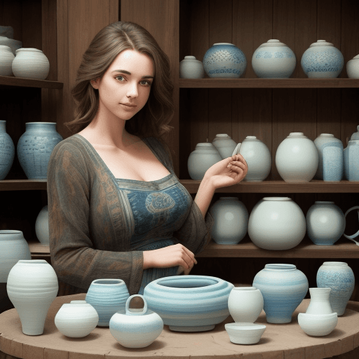 AI generated: A beauty surrounded by large pottery