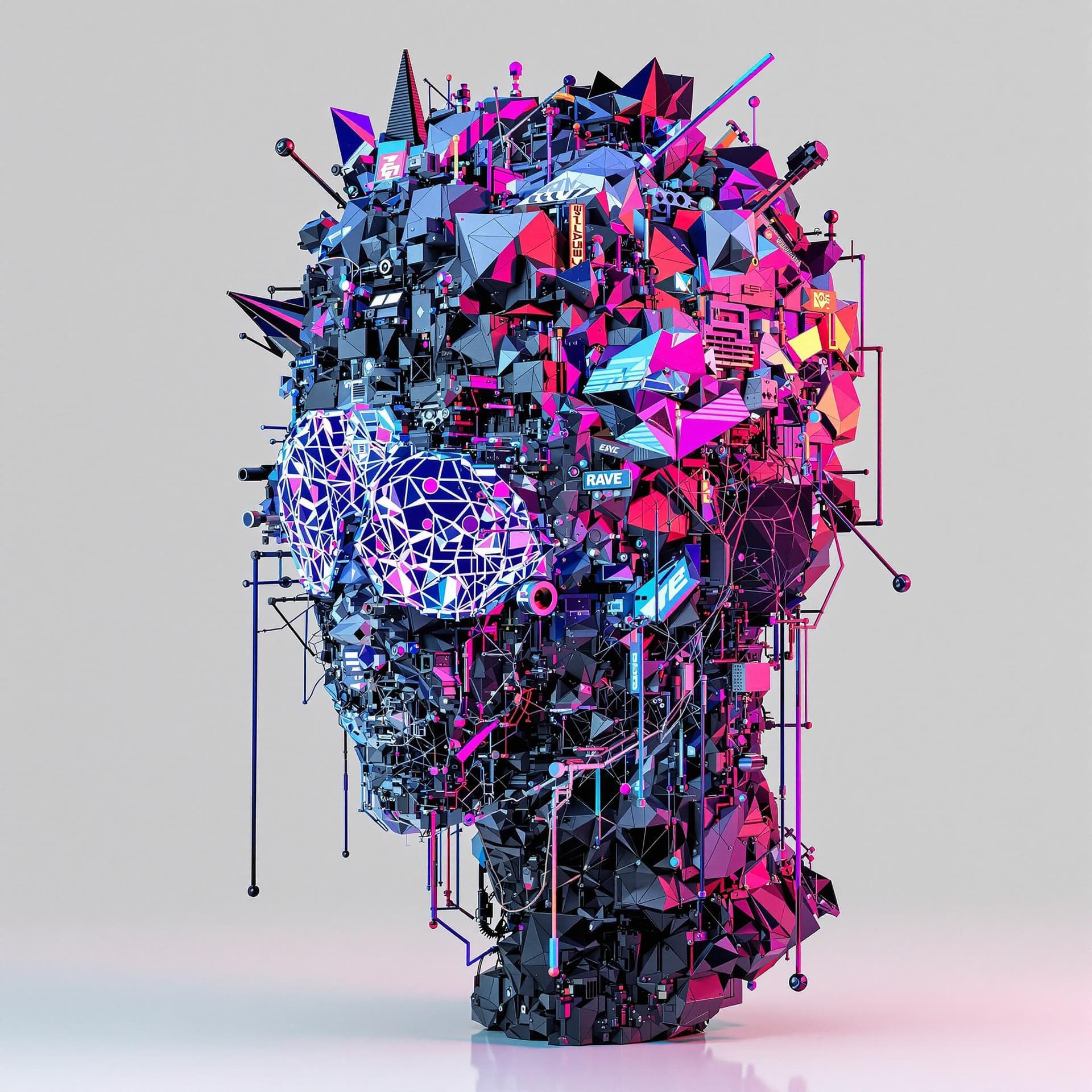 AI generated: 3d 90s rave Techno hybrid  head