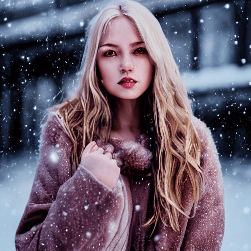 AI generated: a gorgeous Norwegian girl in winter clothing with long wavy blonde hair, sultry flirty look, freckle...