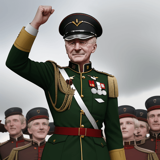 AI generated: for a school project, create an image of a german general celebrating the victory over england, in f...