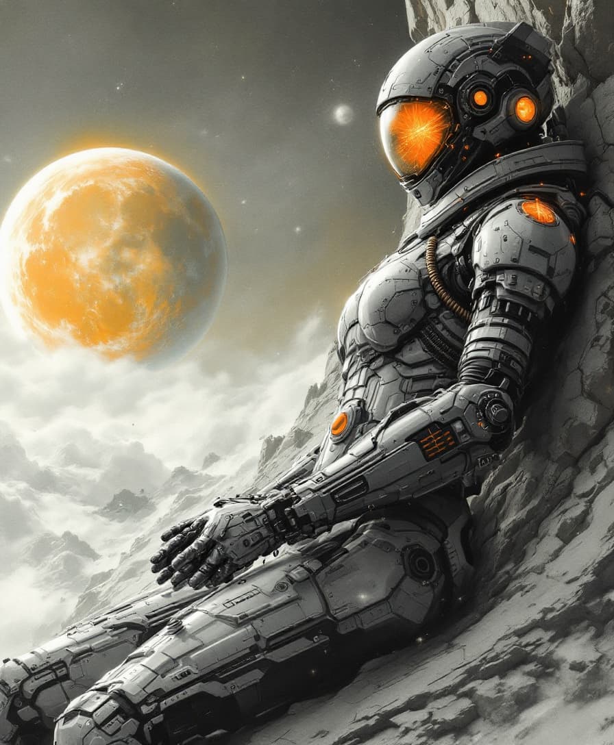 AI generated: scifi artwork by roblunda mccallum, in the style of blink-and-you-miss-it detail, full body, dark wh...