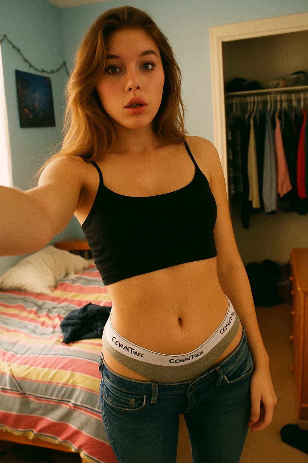 AI generated:  photo what would go viral in 2012 of a young woman in her room who wants extra attention for her bo...