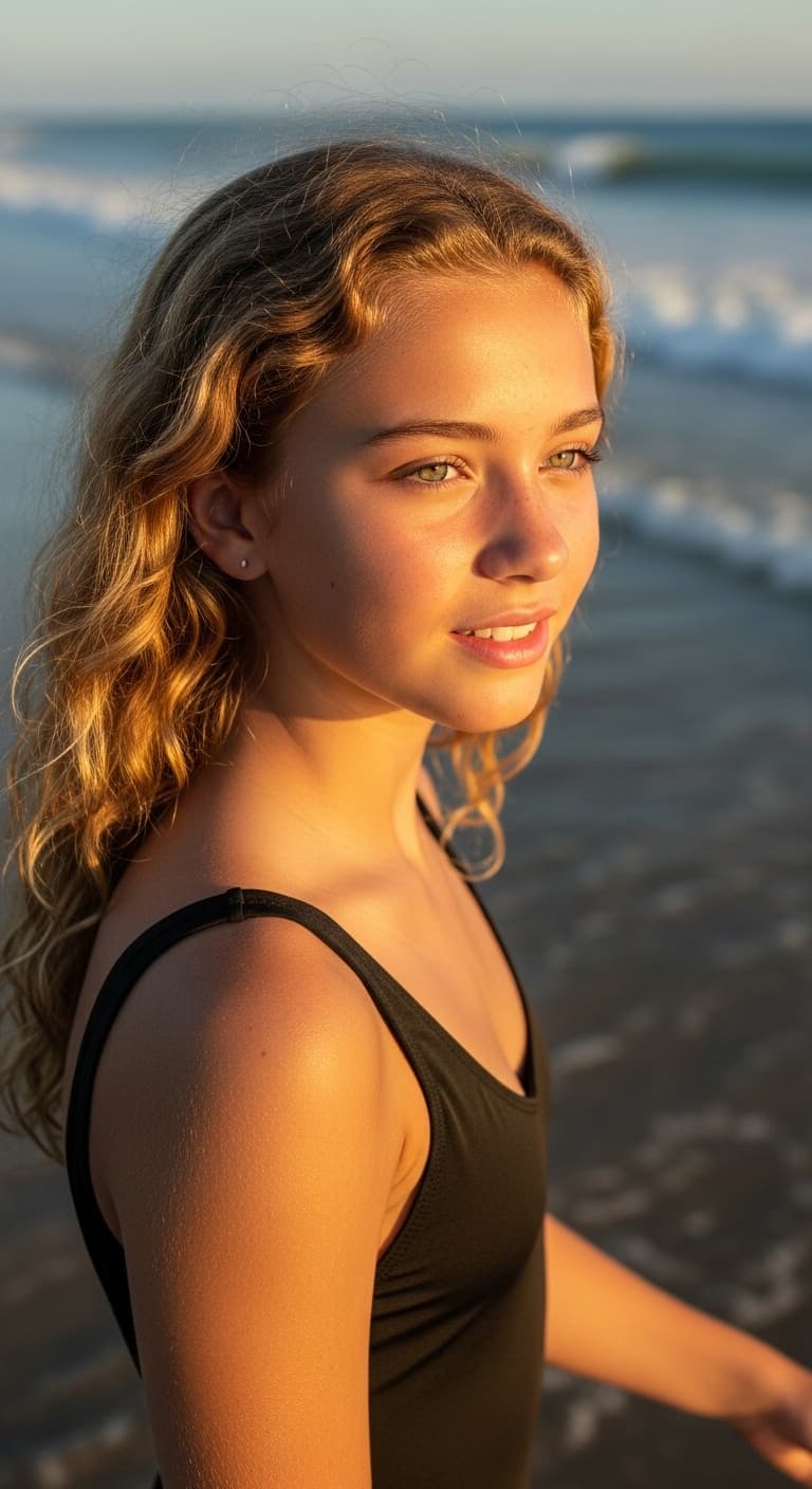 AI generated: Cinematic, ultra-photorealistic 8K video still of a 15-year-old blond female with cinnamon-toned ski...