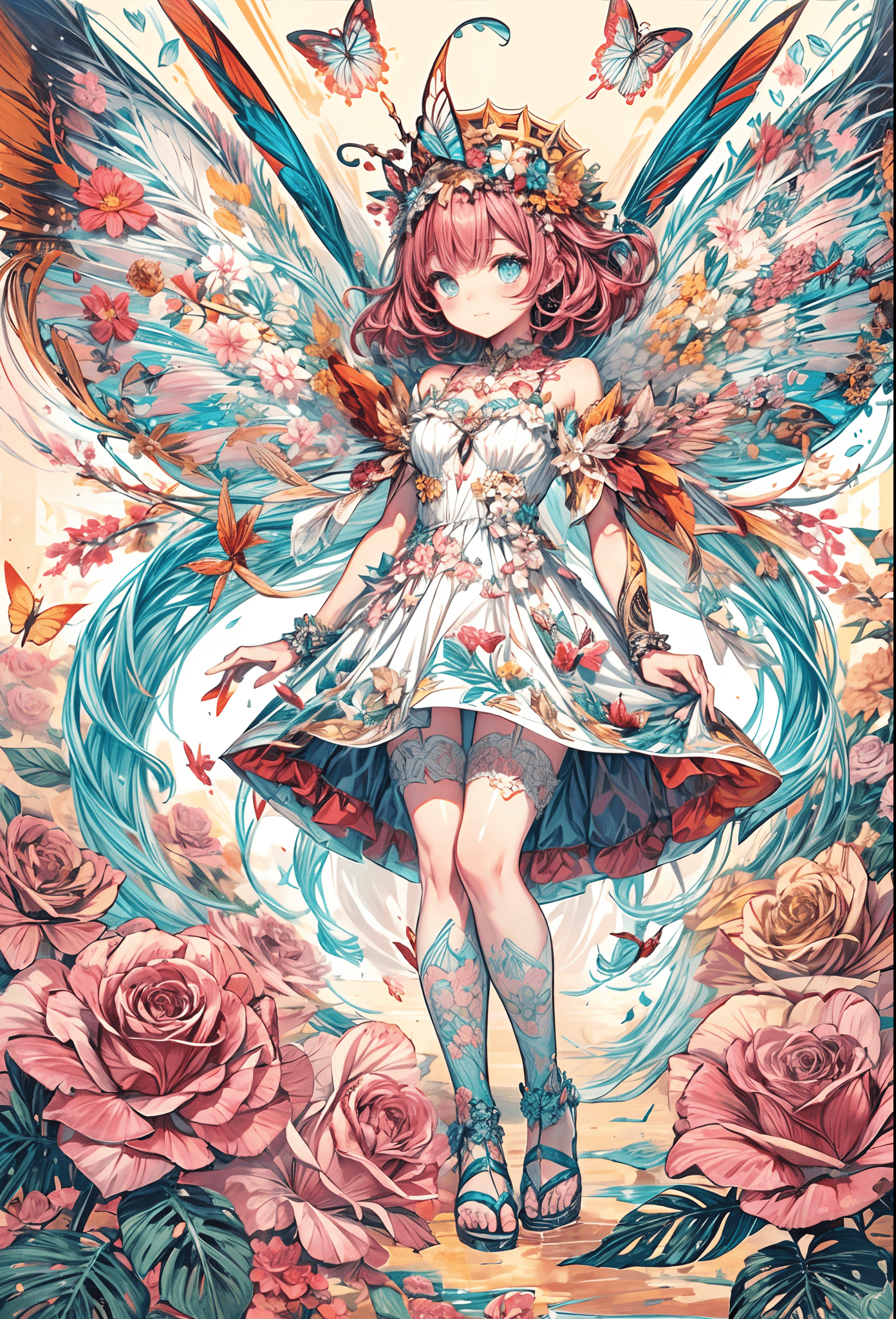 AI generated: full body portrait front view, negative tarot white background, hyperdetailed intricate colorful ros...