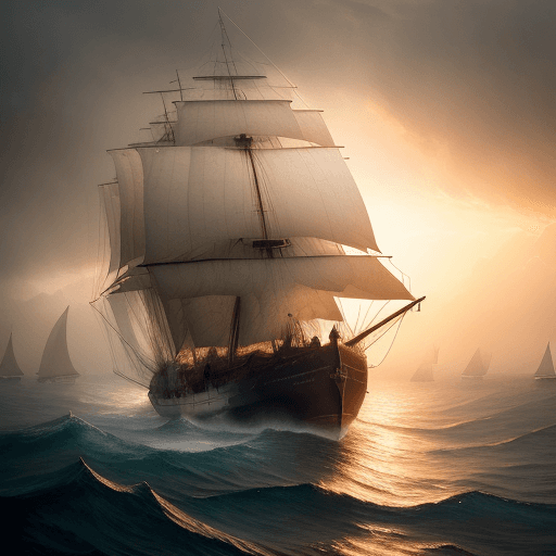 AI generated: close up of a ultra realistic sailing ship, dramatic light, melancholic sunrise, cinematic lighting,...