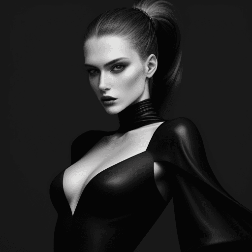 AI generated: Medium shot portrait of  a beautiful model in Donna Karan outfit, fashion shot, editorial, highly de...