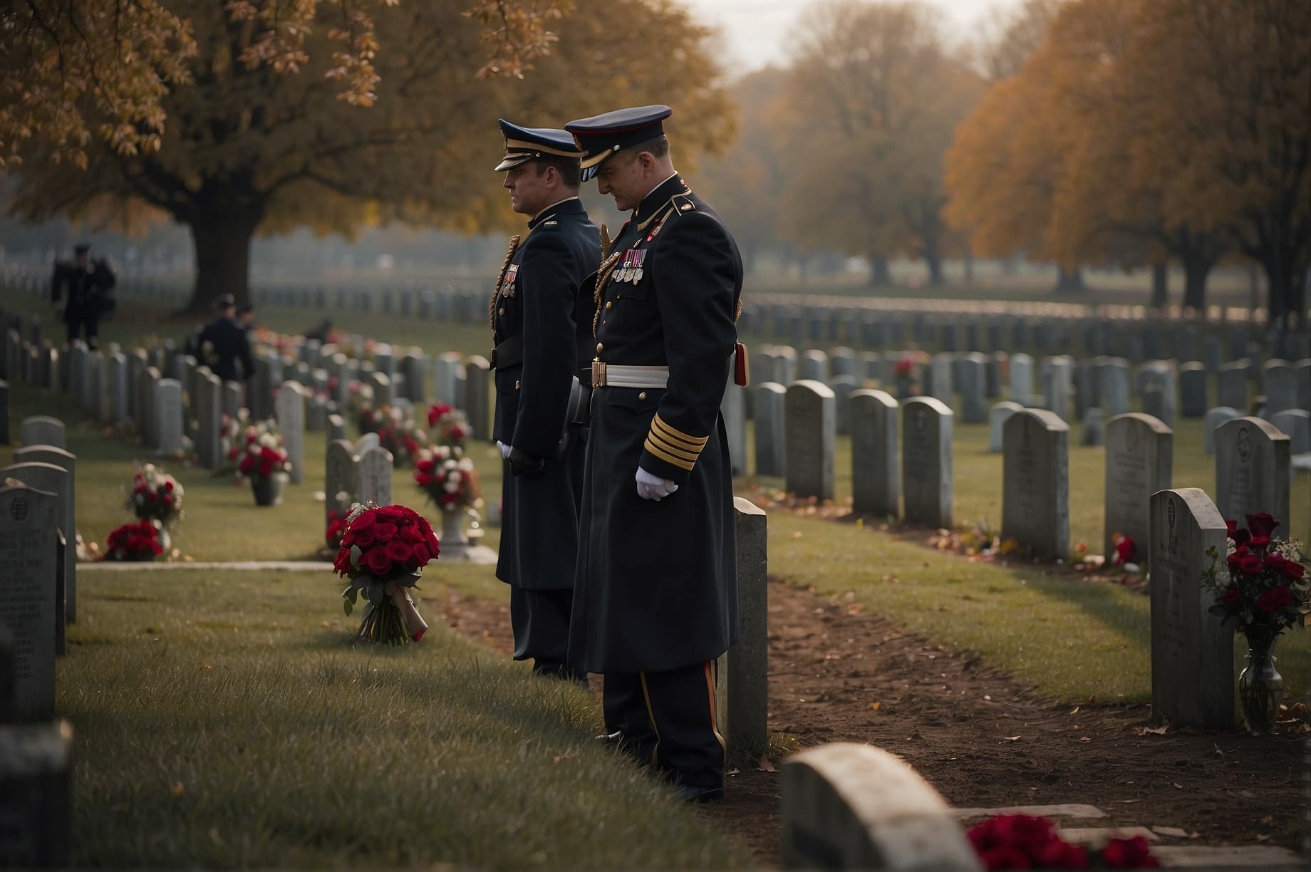 AI generated: "Produce an artistic representation of war brothers visiting a cemetery to pay their respects to the...