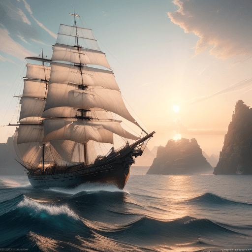AI generated: Photo of a ultra realistic sailing ship, dramatic light, pale sunrise, cinematic lighting, battered,...
