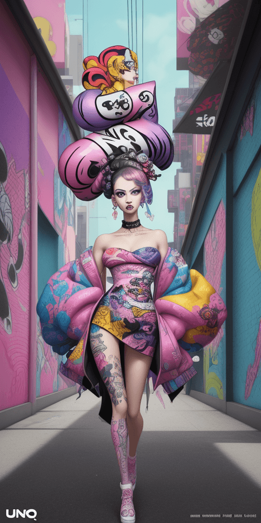 AI generated: This fashion-inspired graffiti-style art piece masterfully combines illustration, fashion, vibrancy,...