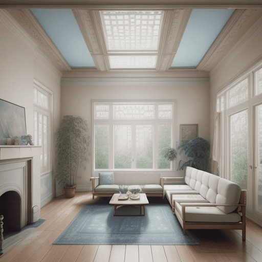AI generated: High resolution photography interior design, dreamy sunken living room conversation pit, wooden floo...