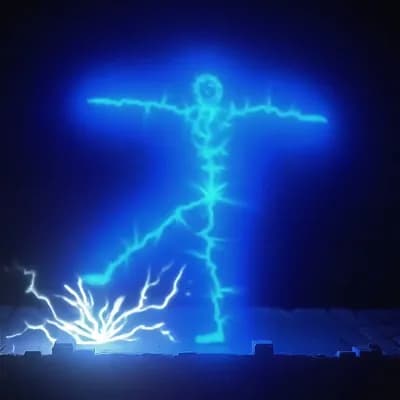 AI generated video: the figure is break dancing, sparks fly out from it