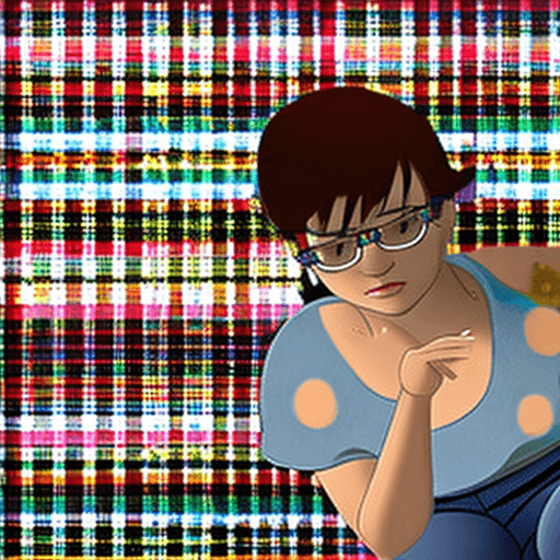AI generated: A girl sitting in bed, glasses, black hair