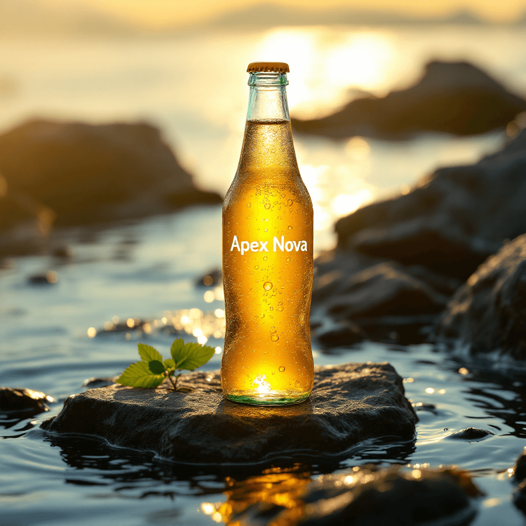 AI generated: a beautiful bottle of soda in two colors, one green and one yellow, is printed with the words "Apex ...