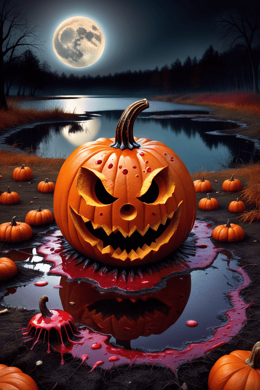 AI generated: halloween, masterpiece, ultra high resolution, high defination, highly detailed, a bited pumpkin on ...