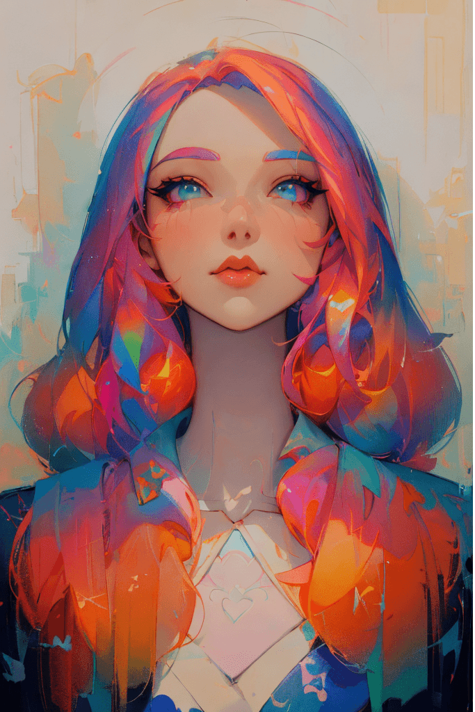 AI generated: a painting of a woman with colorful hair, rossdraws pastel vibrant, artgerm and lois van baarle, stu...