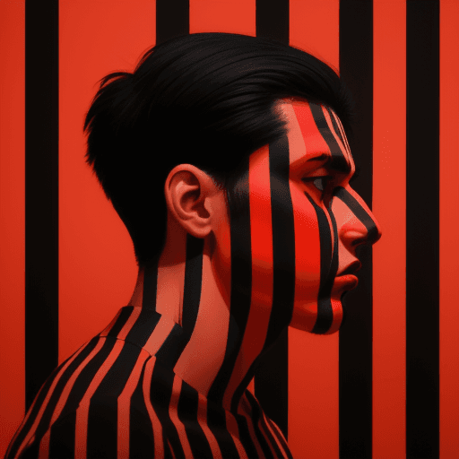 AI generated: modern art, man model face side with minimalist overlay of stripes graphic design, flat, focus on th...