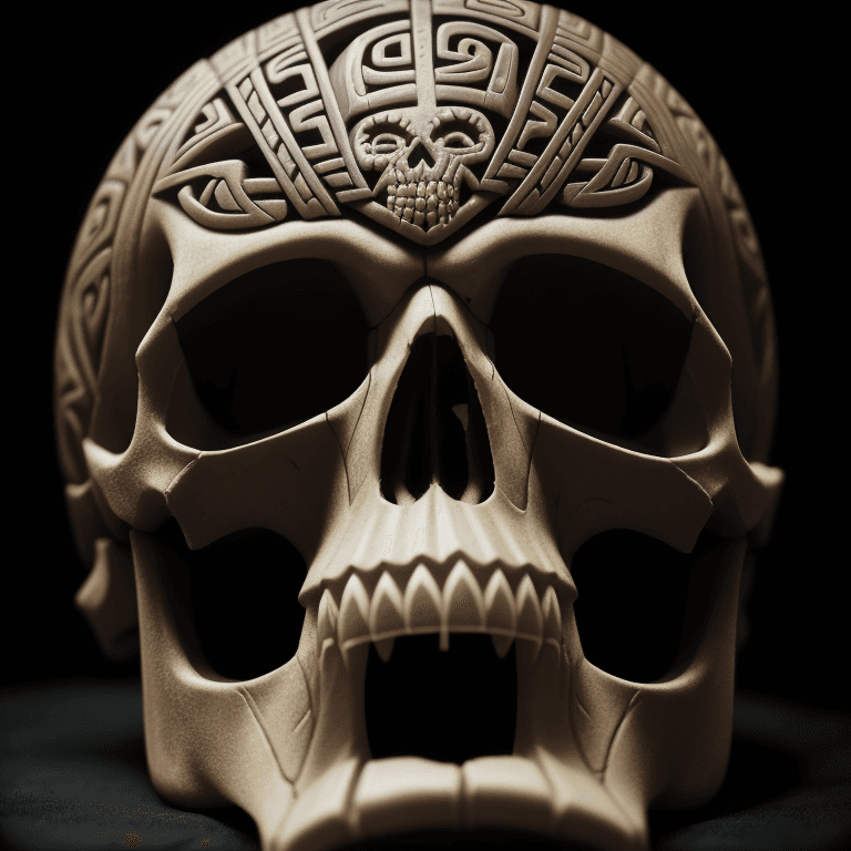 AI generated: Maori carved skull photographic cinematic