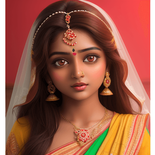 AI generated: bengali girl, tollywood, beautiful, in the style of bride, close-up, brown hair, smooth lines, webca...