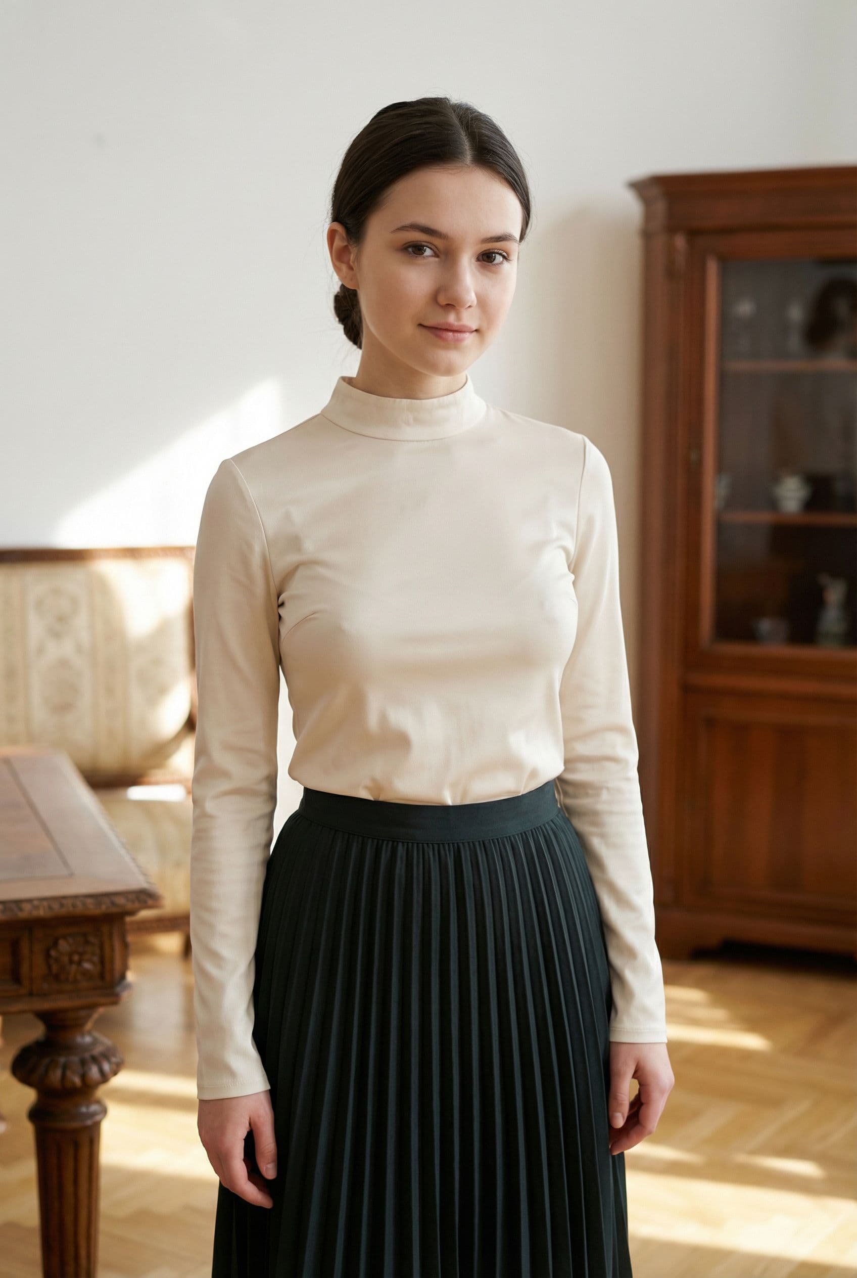 AI generated: 1 girl, solo, 18 years old, perfect european face, slim build, timeless elegance, medium breasts, ti...