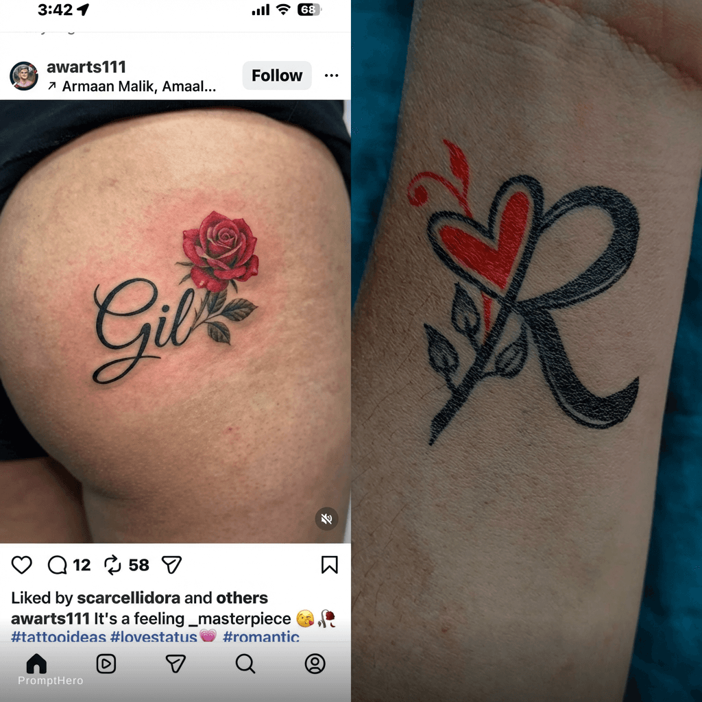 AI generated: Small rose , left butt check with name Gil in cursive 