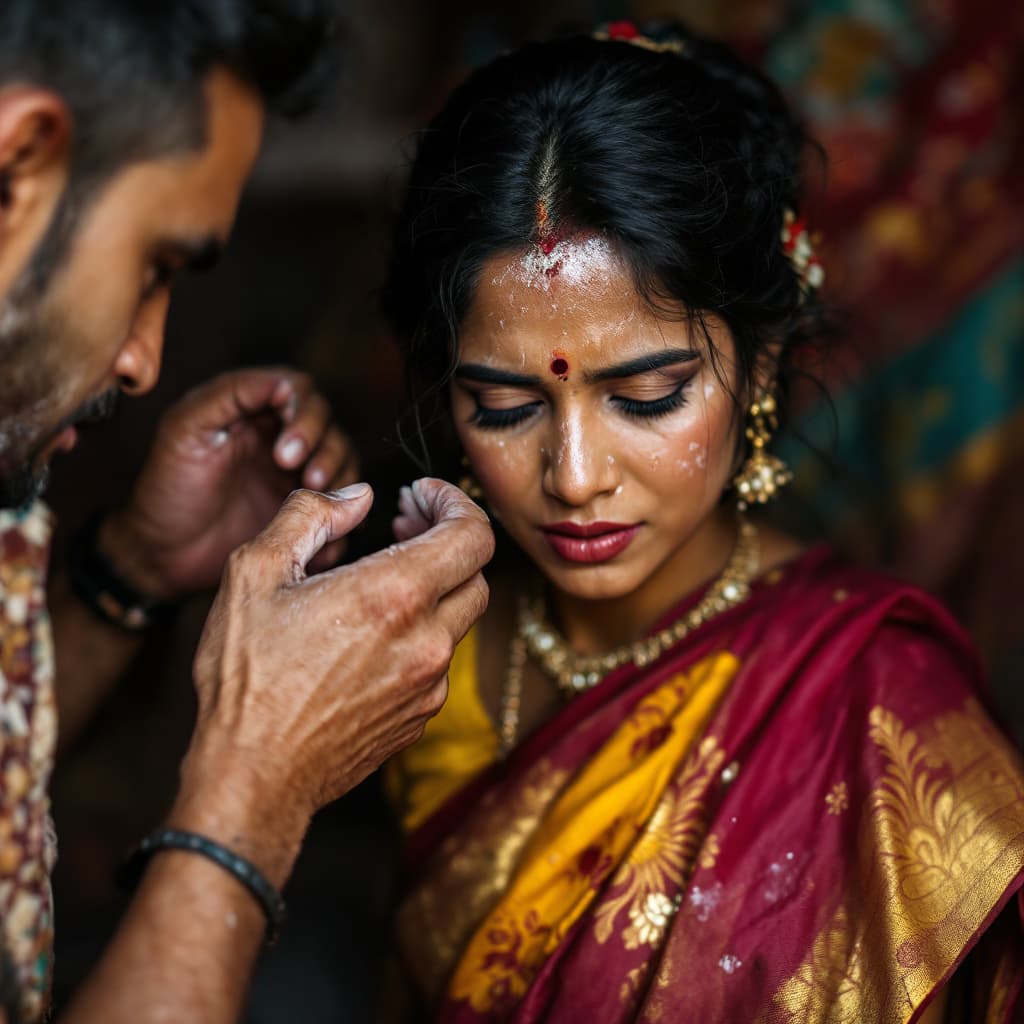 AI generated: sweaty indian woman in saree, men smelling her sweat. 
