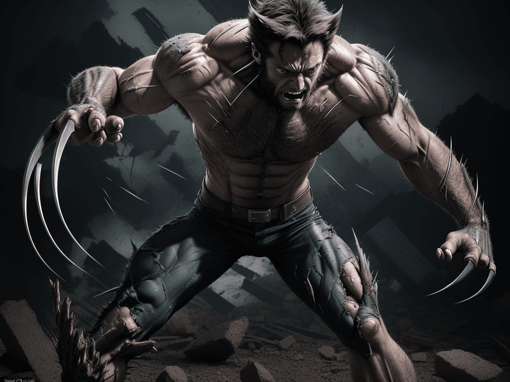 AI generated: an attention-grabbing image of Wolverine's regenerative powers in action, full body shot, extremely ...