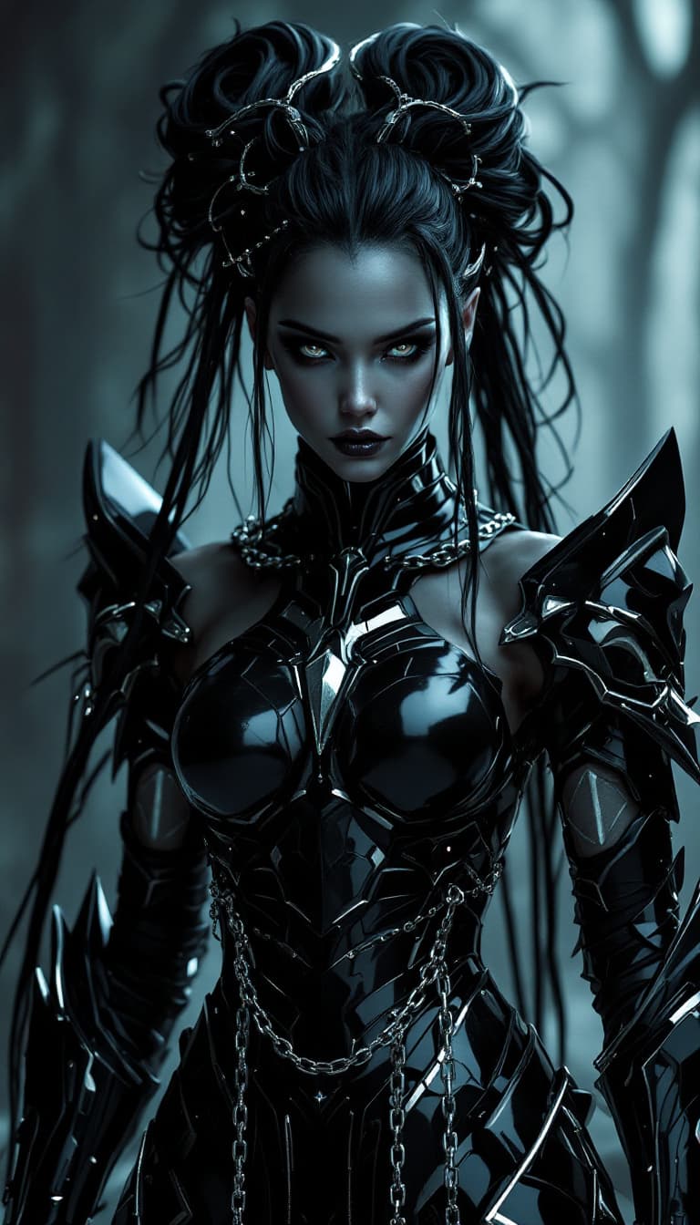 AI generated: An ultra-realistic, full-body portrait of a captivating void knight woman, her pose both resolute an...