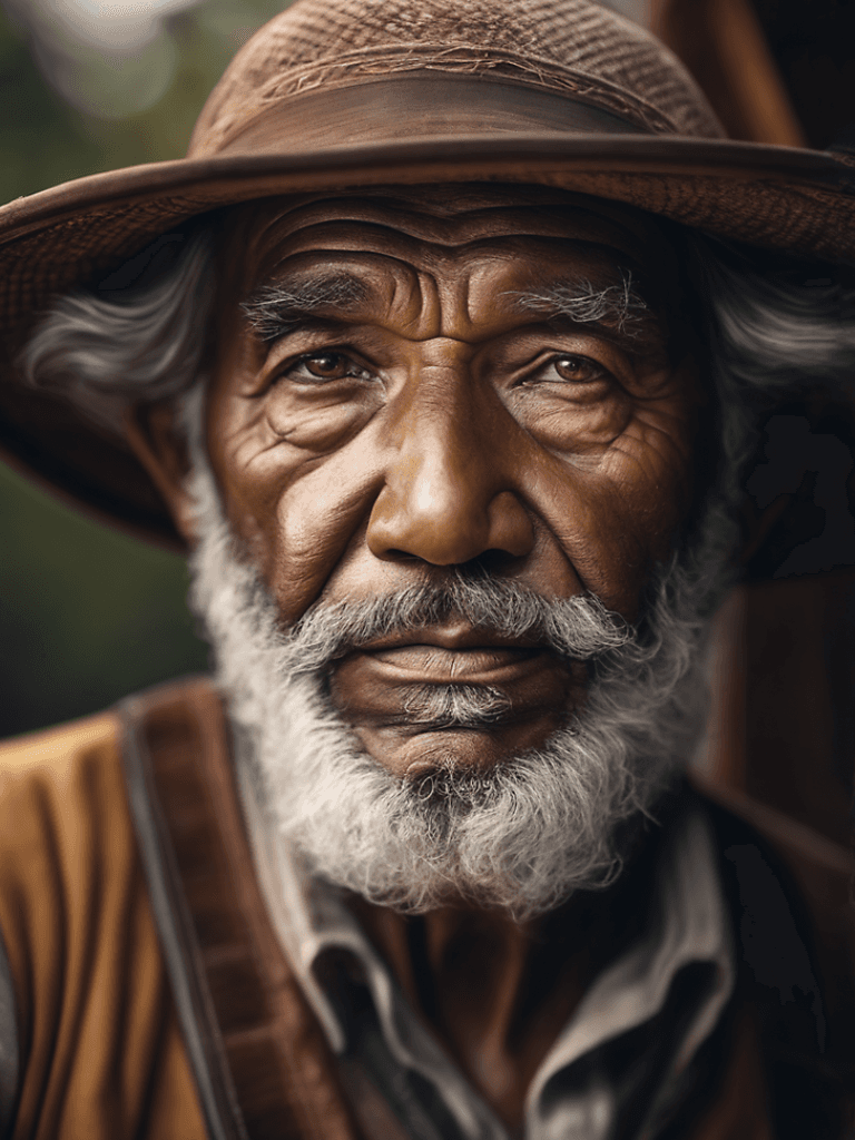 AI generated: front-shot closeup view of an old American wise-man, authentic, editorial, soft outdoors-lighting, 8...