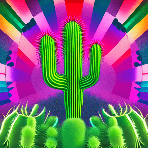 AI generated: a spontaneous, graceful, simple, semi-abstract psychedelic cactus for epic melodic techno cover artw...